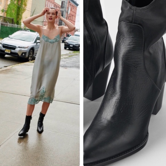 *NEW* ZARA CALF LEATHER COWBOY ANKLE BOOT 37 - Picture 3 of 10